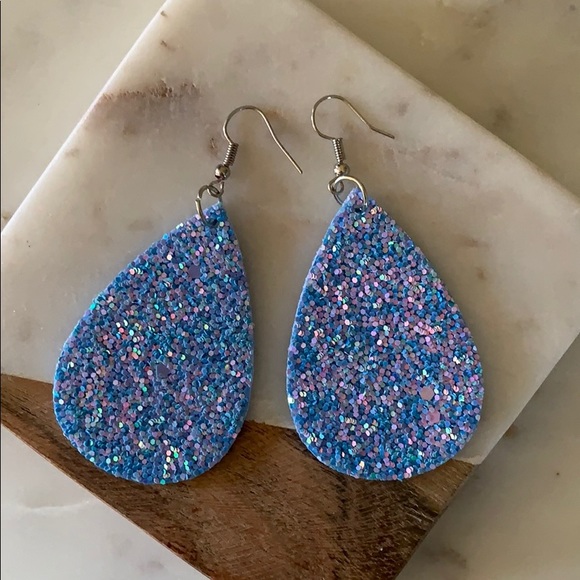 Blue Glitter Drop Earrings - Picture 2 of 2